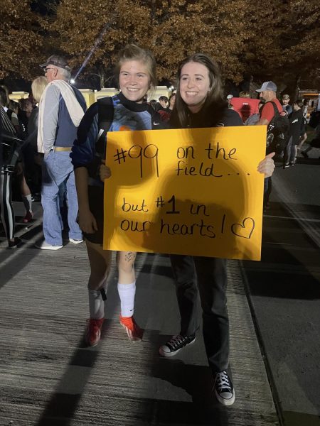 Senior goalie, Erin C. poses with Ms. Sands after the game. 